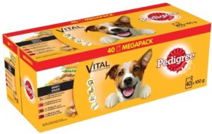 PEDIGREE Vital Protection – Comida para Perros en Bolsa, Salsa de Pollo, Ternera, Ave y Cordero, 40 x 100 g, Paquete Grande